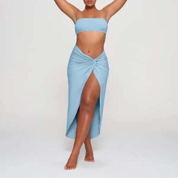 NWT SKIMS Recycled Swim Sarong Skirt Midi Slit Iris Blue Cover Up Medium M - Picture 4 of 12